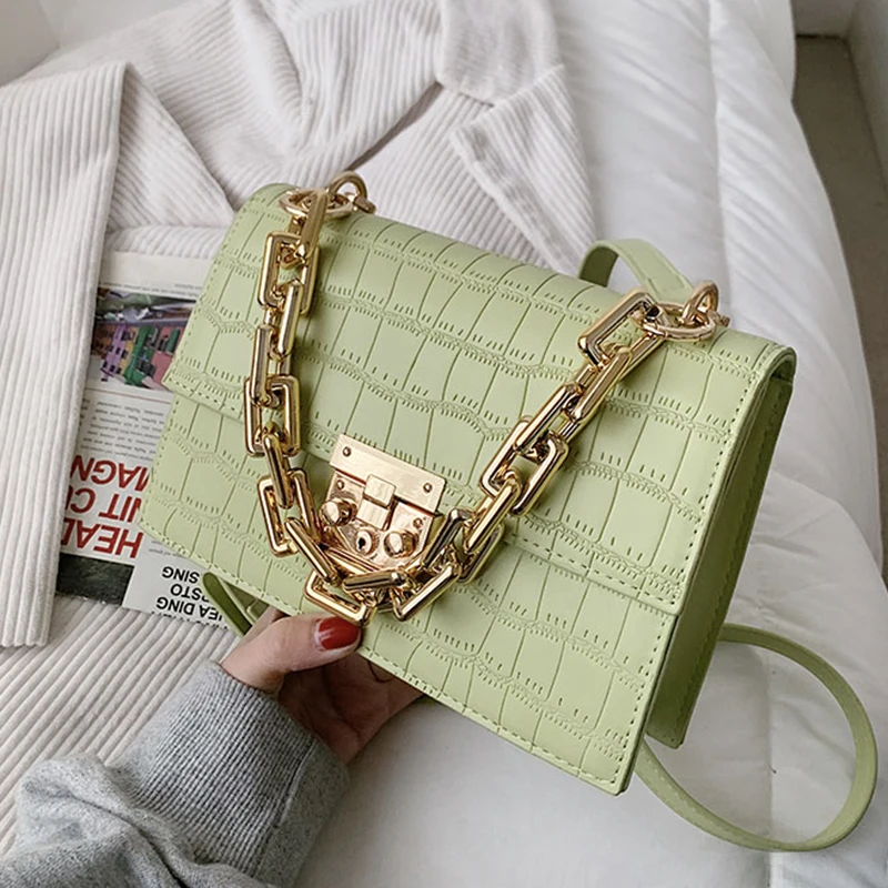 

Female Small Luxury Brand Thick Chain Crossbody Bags for Women Black Ladies Handbags Shoulder 2021 Summer Leather Bags