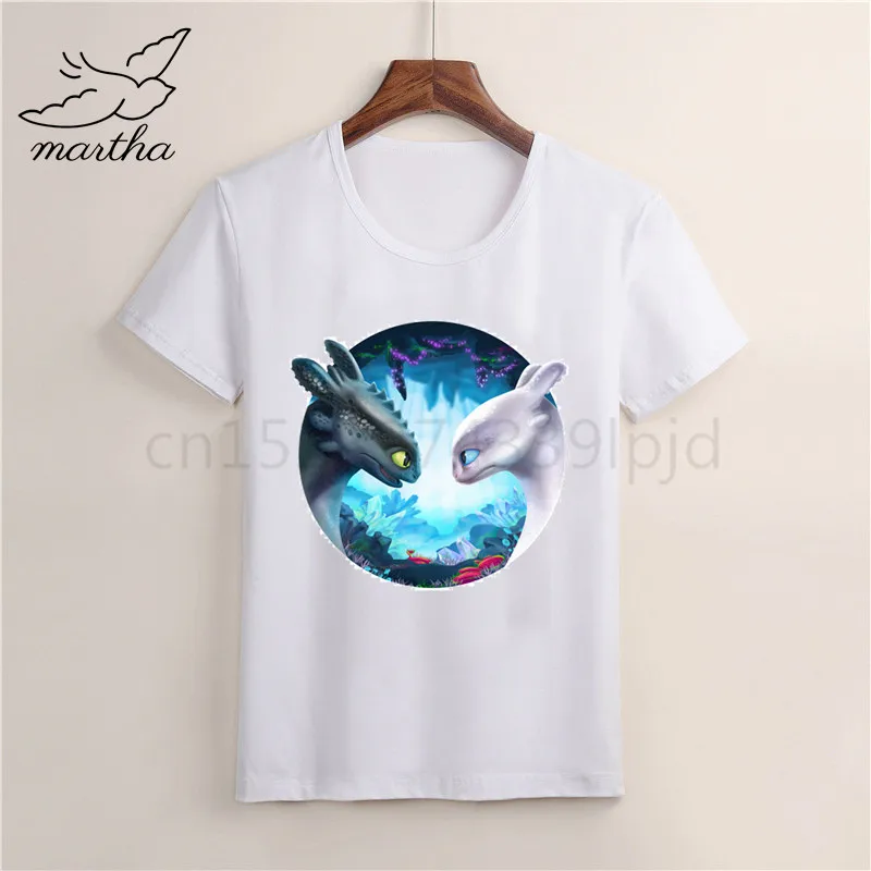 Белая футболка для мальчиков и девочек с принтом Беззубик Ночная фурия забавным