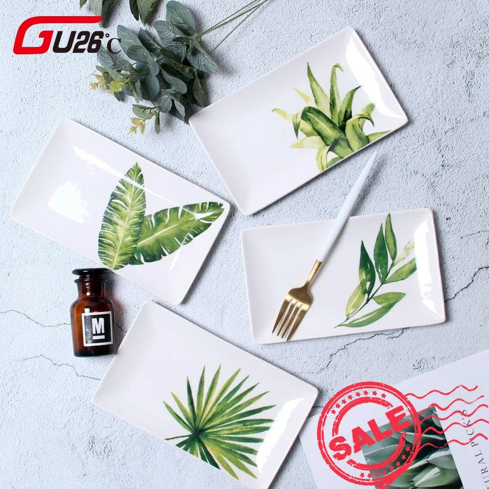 8 дюймов круглые зеленые растения тропический фарфор керамическая тарелка для