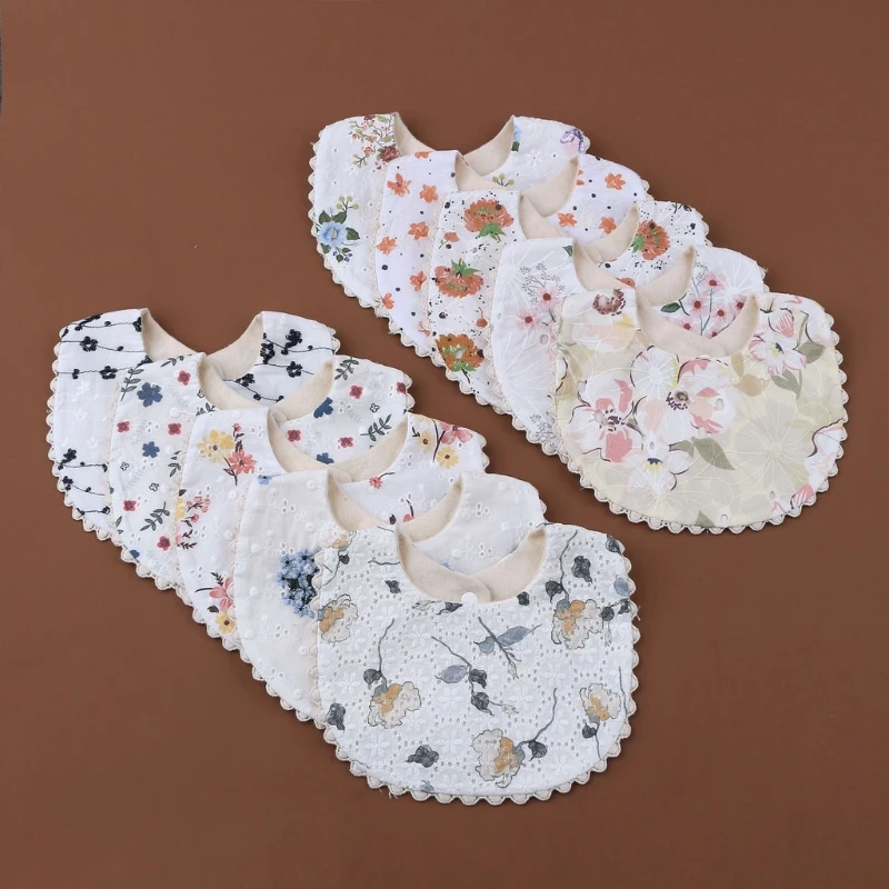 Babero con bordado Floral para beb&eacute; y ni&ntilde;a, Bandana, toalla de Saliva, decoraci&oacute;n de alimentaci&oacute;n de algod&oacute;n para reci&eacute;n nacido, bufanda de flores absorbente-1