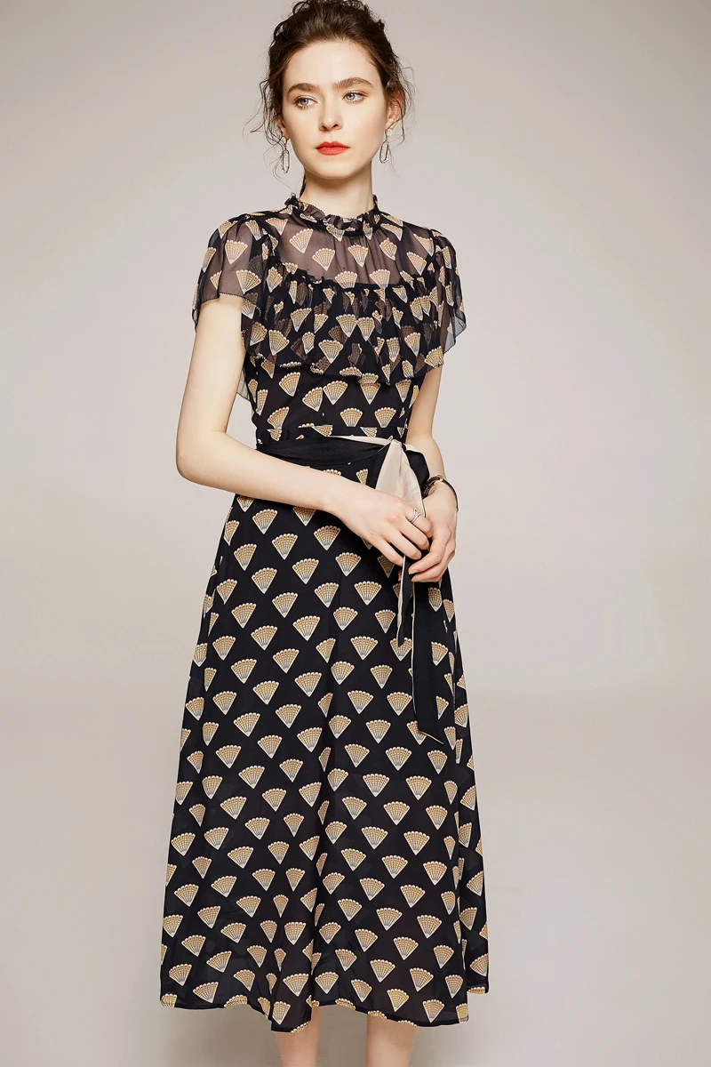 Женское модельное платье из 100% шелка модные высокие уличные платья с круглым