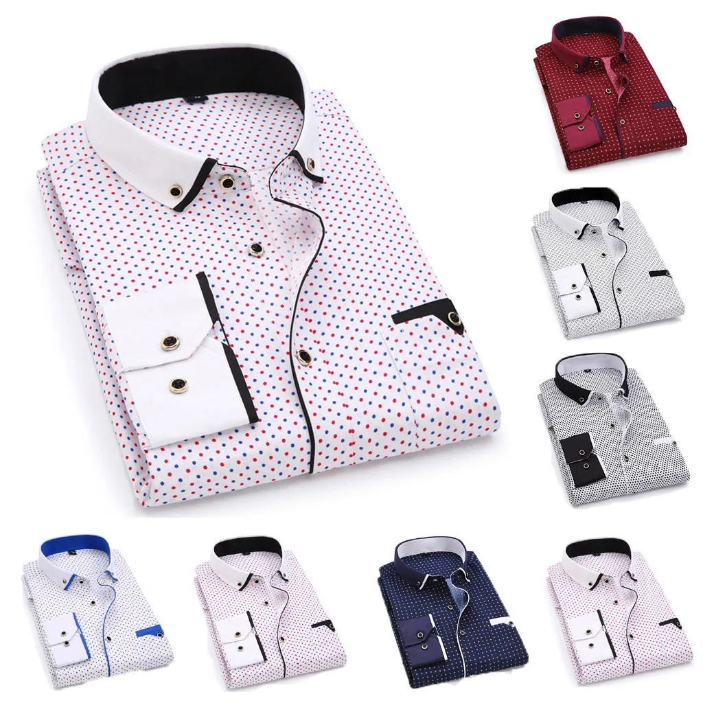 

Vogue Multicolor Classic Men's Casual Lapel Long Sleeve Solid Color Business Shirt Top Cotton Breathable Comfortable Slim Fit