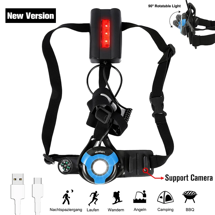 New Black Blue WEST BIKING велосипедный светильник USB зарядка ночной бег вспышка светильник светодиодный нагрудный светильник для спорта на открытом воздухе бег Велоспорт безопасность сигнальные огни - Цвет: New Black Blue