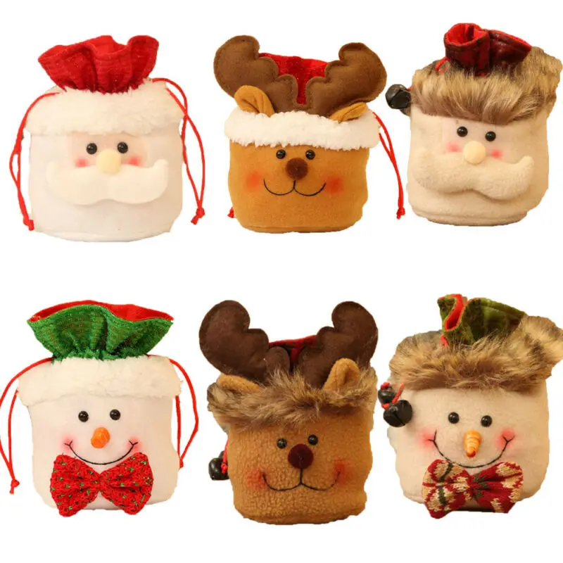 1Pcs Christmas Kids Candy Bags Pouch Cotton Santa Claus Snowmen Xmas Gift Bag Children Drawstring Container | Дом и сад