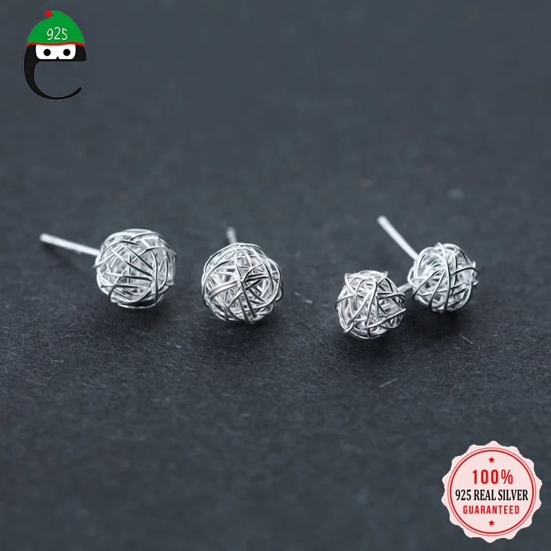 ElfoPlataSi S925 шерстяные серьги гвоздики с шариками для женщин девушек 100% 925 Твердые