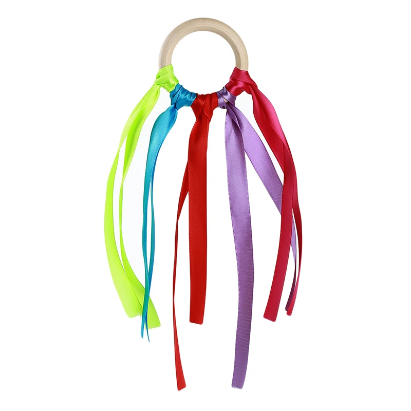 

Rainbow Color Ribbon Wooden Ring Waldorf Ribbon with Bell Hand Kite Toy Rainbow Streamers Baby Toy Sports Wood < 3 Years Old