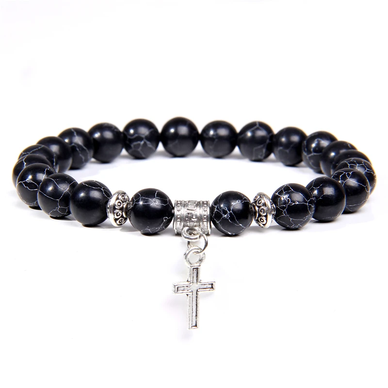 

Men's Trendy chakra silver color cross charm bracelet for femme homme friendship unisex bracelet jewelry handmade wholesale diy