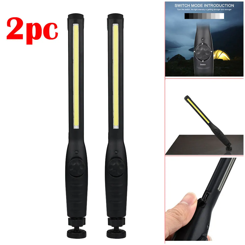 

2Pcs Portable Flashlight Torch USB Rechargeable LED Work Light Magnetic COB Hook Hanging Lamp For Car Repair Outdoor Camping