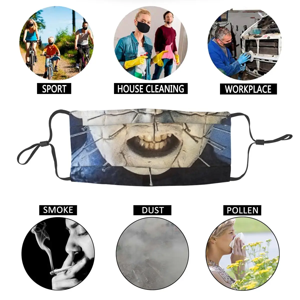 

Pinhead Hellraiser Reusable Unisex Face Mask Halloween Horror Killers Anti Haze Dustproof Protection Respirator Mouth Muffle