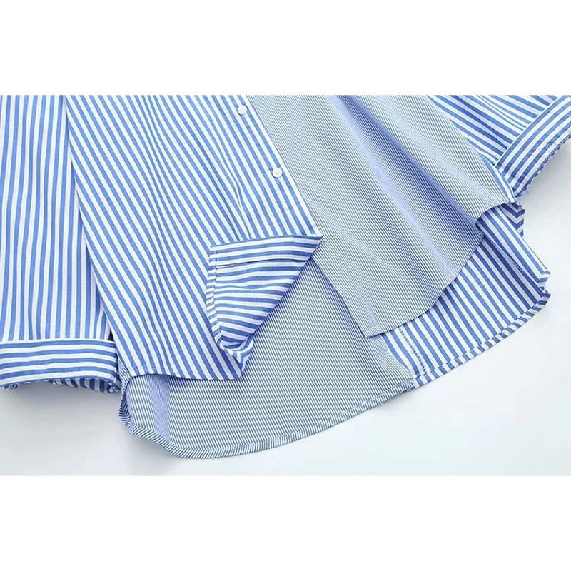 

Plus Size Women's Striped Blouses Officewear Long Sleeved Spring Summer Patchwork Blusas OL Oversized Tops