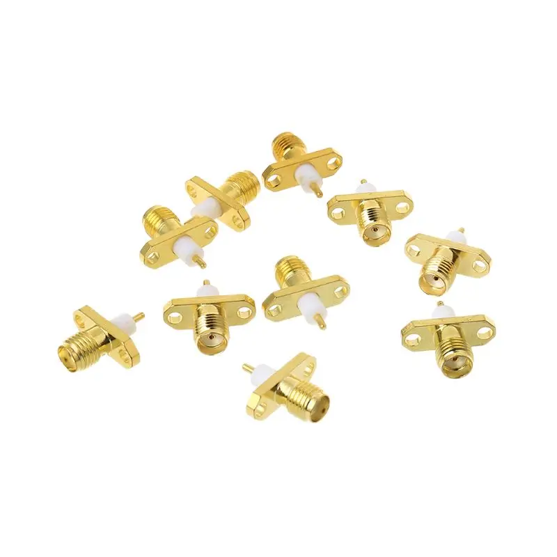 

10pcs SMA Female 2-hole Flange PTFE Solder Panel Mount Adapter RF Connectors Straight 32CC