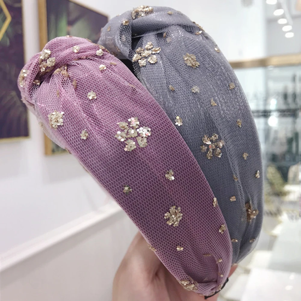 Женская повязка для волос бронзовая расшитая блестками экран пряжа завязывается