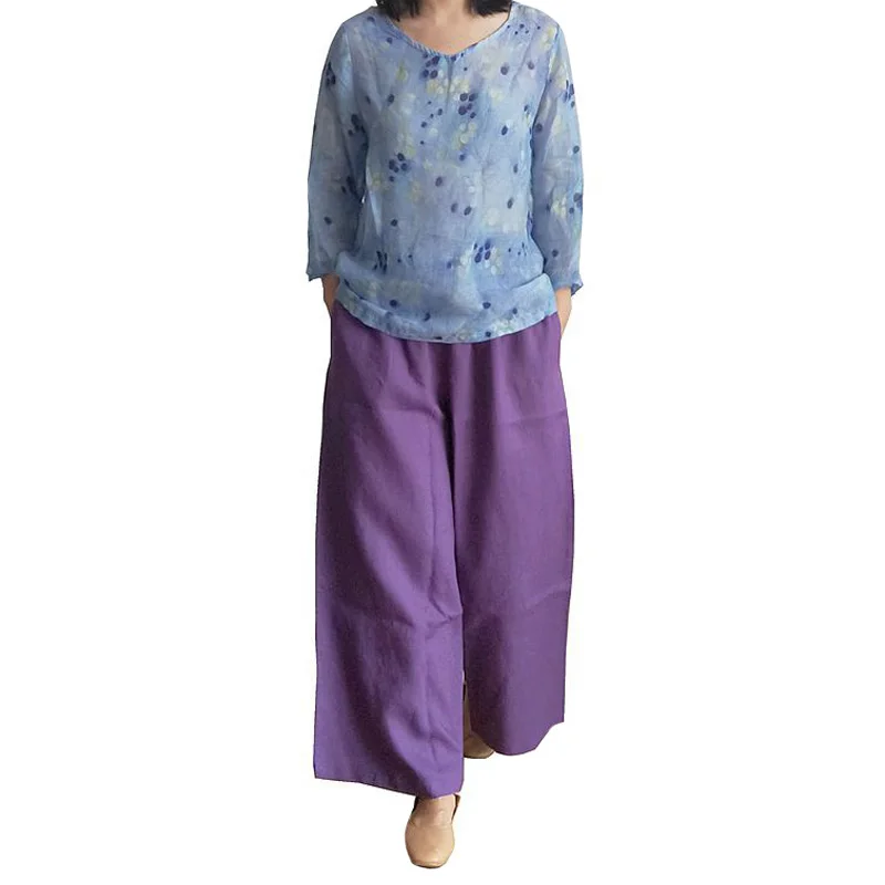 Женские льняные футболки с цветочным принтом Johnature высокое качество 10 цветов