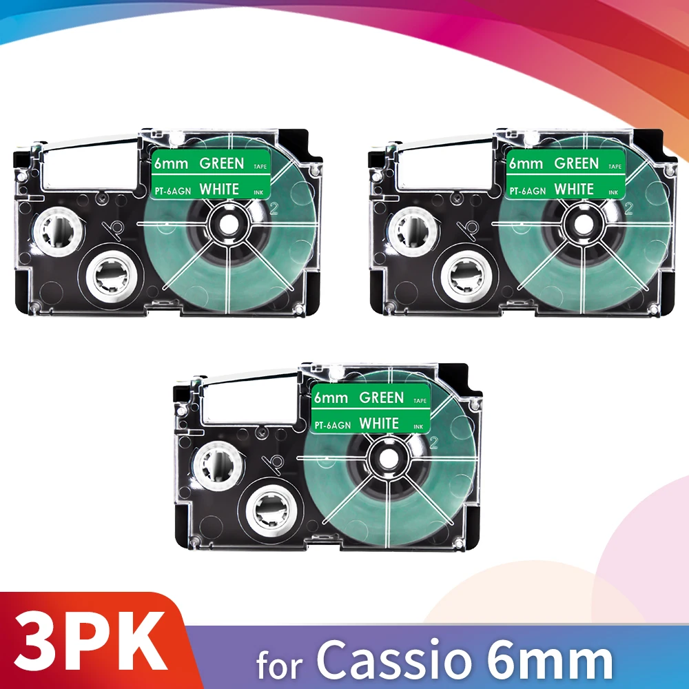 

Topcolor 3PK XR этикетка лента Совместимость с Casio этикетка производитель XR-6AGN белый на зеленый 6 мм лента для KL7200 KL7400 KL8100 KL8200