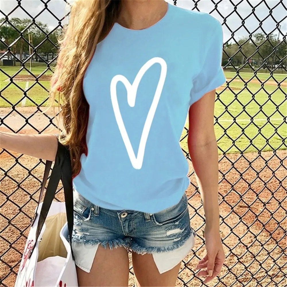 Футболка женская с принтом сердец Модный Графический Топ в стиле Харадзюку