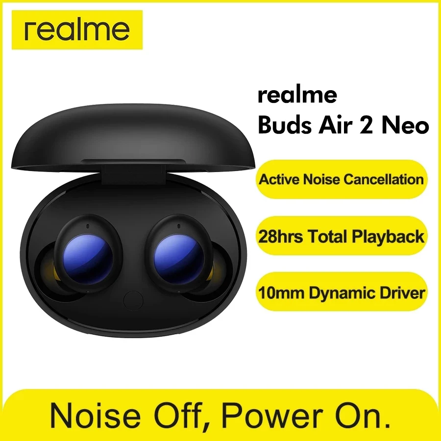 

Bluetooth-наушники realme Buds Air 2 Neo, IPX5, водонепроницаемые, с активным шумоподавлением