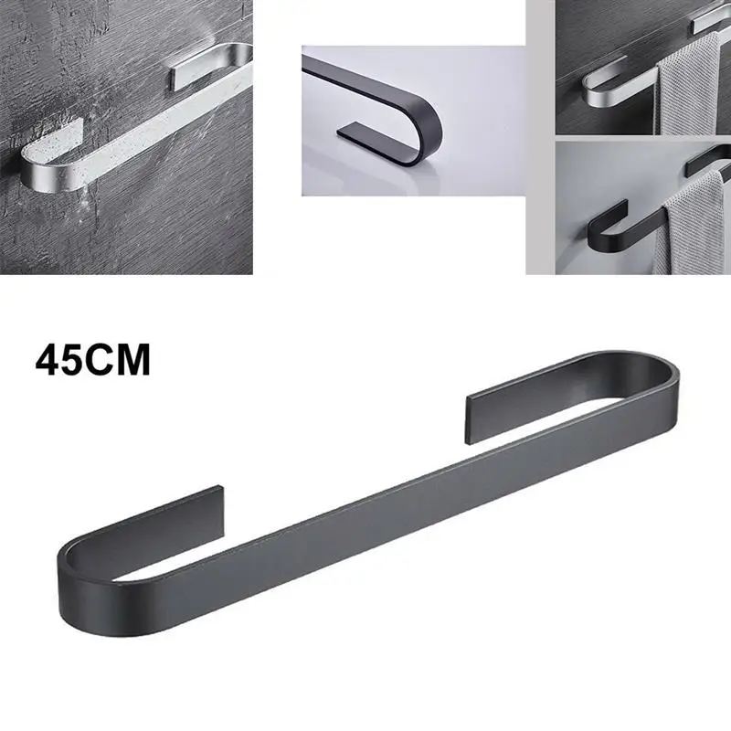 45cm black Настенный держатель для полотенец из нержавеющей стали для ванной комнаты, вешалка для полотенец, самоклеящаяся вешалка для ванной комнаты - Цвет: 45cm black