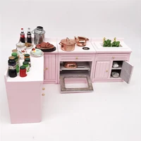 children pretend play mini kitchen cabinet food play model cooking table sink counter cover combination furniture accessory gift