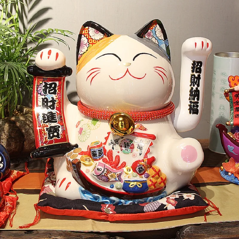 

Ceramic Lucky Cat Extra Large Cute Waving Paw Japanese Style Decoration Shop Opening Gift