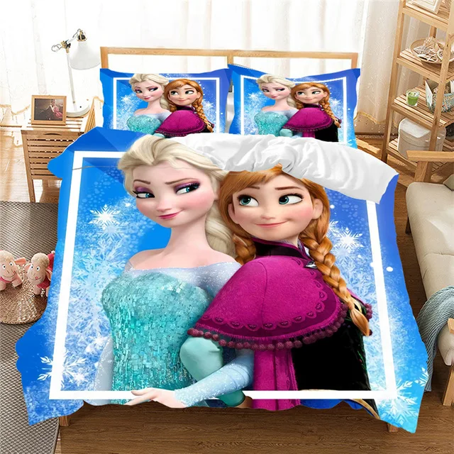 Комплект постельного белья Disney Blue Frozen Anna Elsa Queen King детский пододеяльник для