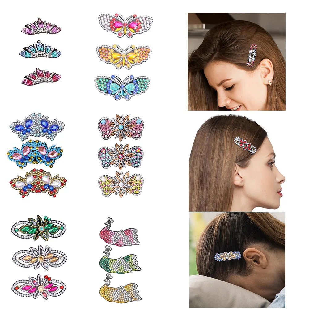 

3pcs DIY Diamond Painting Hair Clip Butterfly Rhinestone Diamond Embroidery Hair Clip Crystal Bowknot Hairpin Barrettes Gift Art