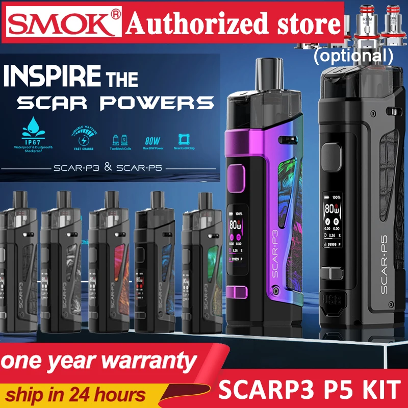SMOK SCAR-P5 Pod Vape Kit 80 Вт SCAR-P3 pod 2000 мАч 5 мл картридж об/мин 2 сетки 0 16 Ом катушка сетка 4