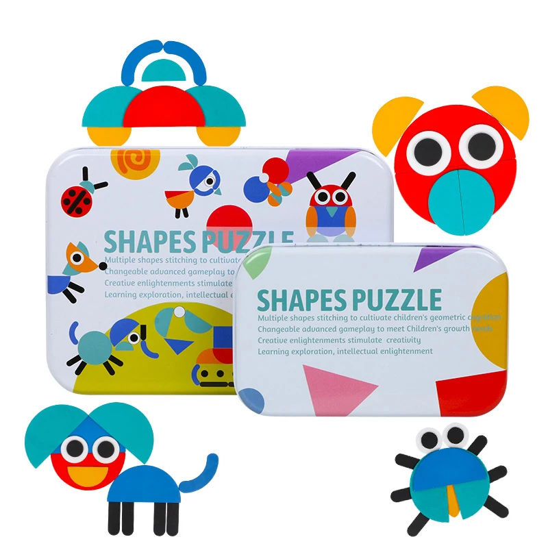 

Wooden Pattern Animals Jigsaw Puzzle Sorting and Stacking Games Montessori Educational Toys for Toddlers