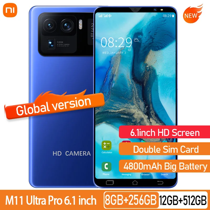 

Global Version M11U 6.1Inch Smartphone Android Phone 6G+128G 4800mAh Cellphone Support Google Face Unlock Network Phone
