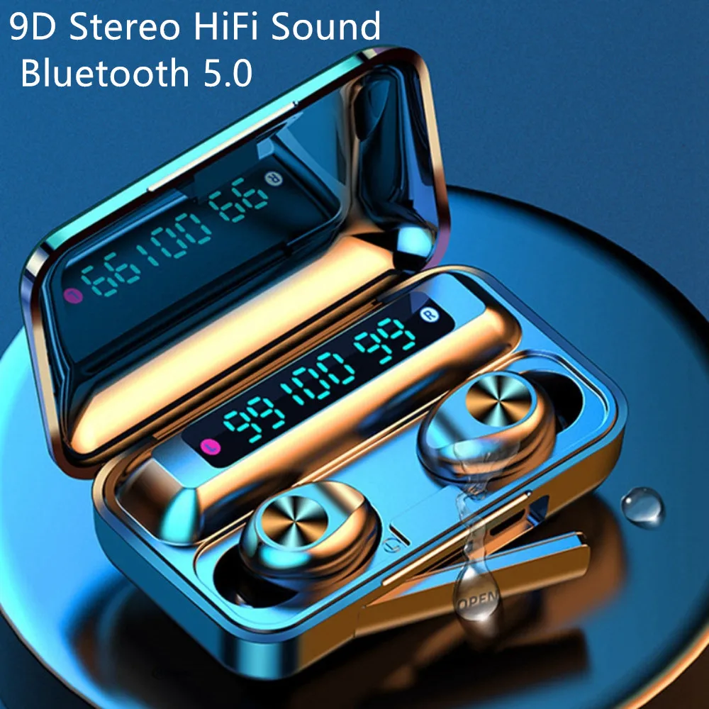 Беспроводные наушники F9 TWS Bluetooth 5 0 с поддержкой Xiaomi / iPhone внешним аккумулятором 2000