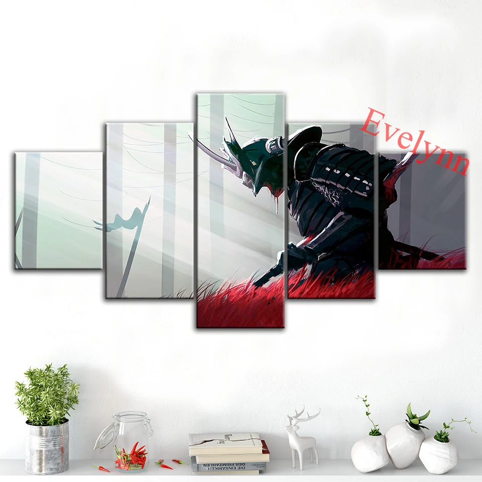 

Fantasy-Forest-Japanese Samurai 5 Pieces Modern Canvas Wall Art Print Modular Pictures Living Room Decor Painting Frame Cuadros