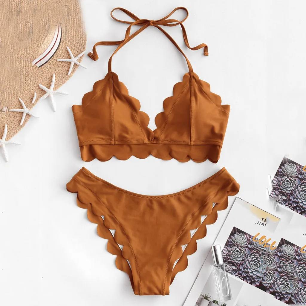 Купальный костюм женское бикини 2020 Женский однотонный комплект купальник с