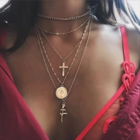 xp 2021 fashion multilayer hip hop long golden chain necklace for women man jewelry gifts cross pendant multi element necklace