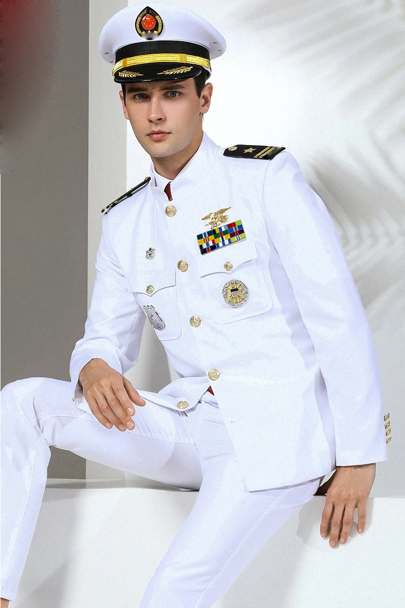 Качество США Стандартная военно-морская форма белая одежда милитари Мужская Америка темно-синий формальный наряд белые военные костюмы шляпа+ куртка+ брюки
