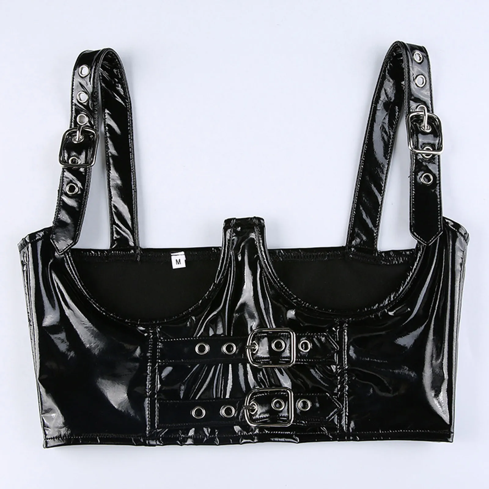

Womens Sexy Lingerie Top Patent Leather Cropped Bustier Corselet Adjustable Shoulder Strap Corset Tank Tops for Nightclub Bar