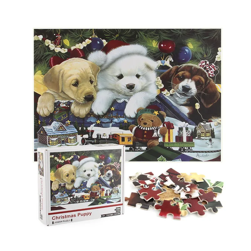 1000 шт рождественские Пазлы вечерние для детей милые щенки Санта Клауса картонные