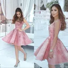 Блестящее коктейльное платье с кристаллами и бусинами, розовые кружевные платья для встречи выпускников, Короткие вечерние платья с V-образным вырезом для девушек, платье для вечеринки