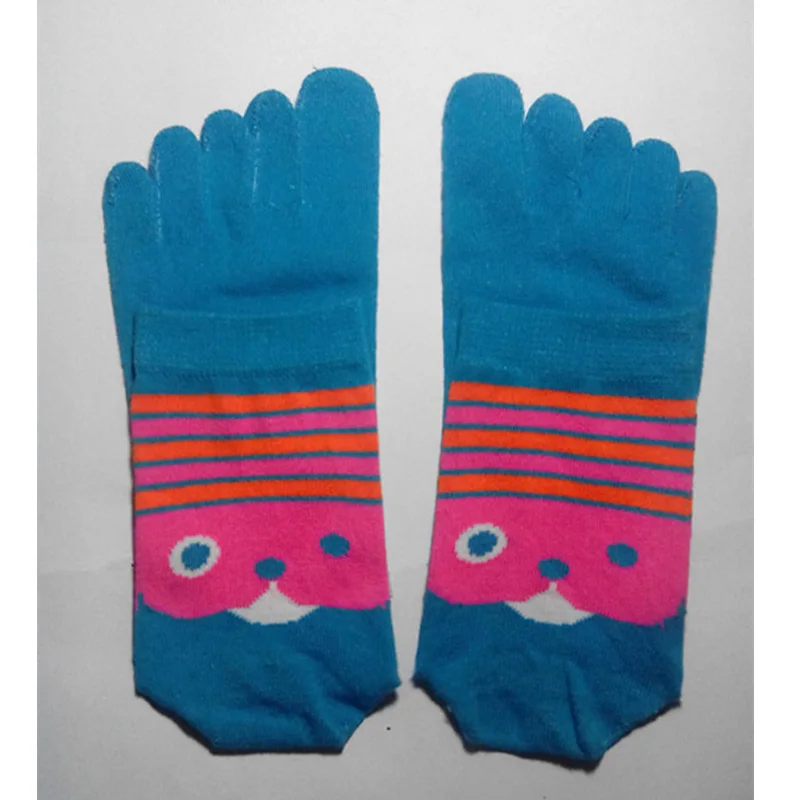5 Pairs Organic Cotton Woman Girl Five Finger Socks Bright Color Striped Soft Street Fashion Harajuku Happy Socks With Toes