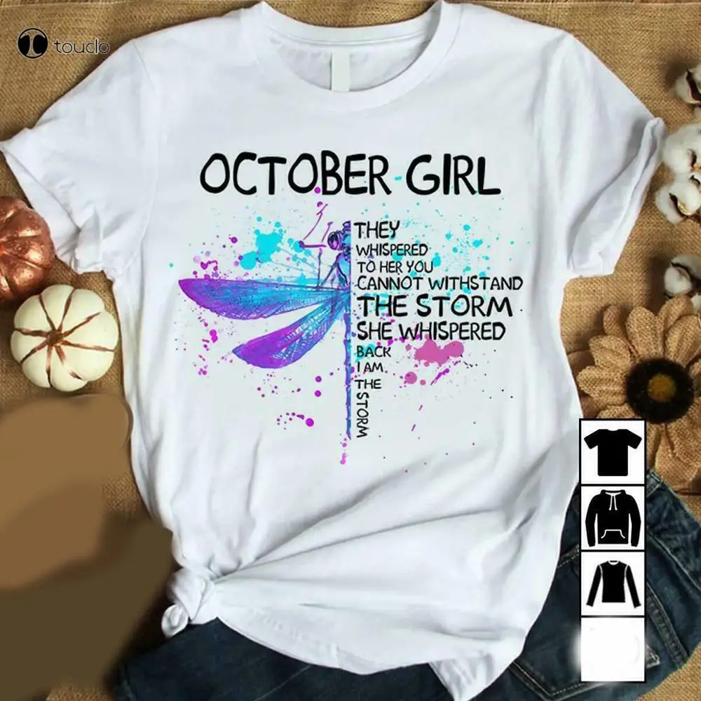 Октябрь девушка Стрекоза я шторм подарки на день рождения Женская футболка белая