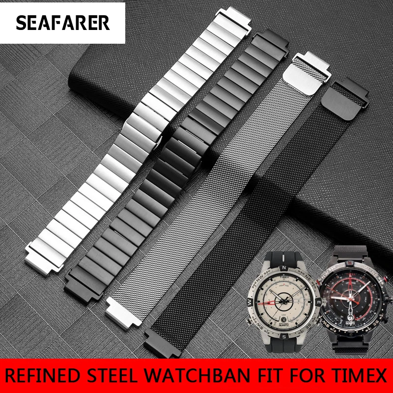 

New Design Center Steel Belt Fit For TIMEX Watch T2n720 T2n721 T2n739 T49859 Convex Steel Chain For Men's Watch