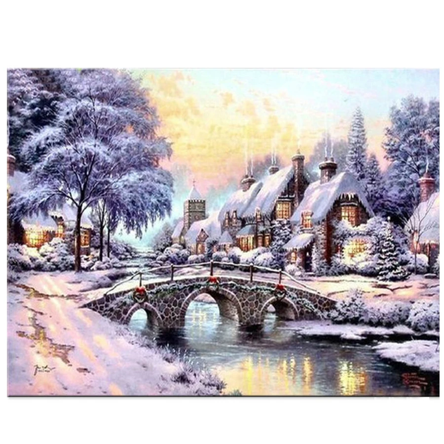 Алмазная вышивка на заказ с изображением зимней мостовой кабины 3d живопись