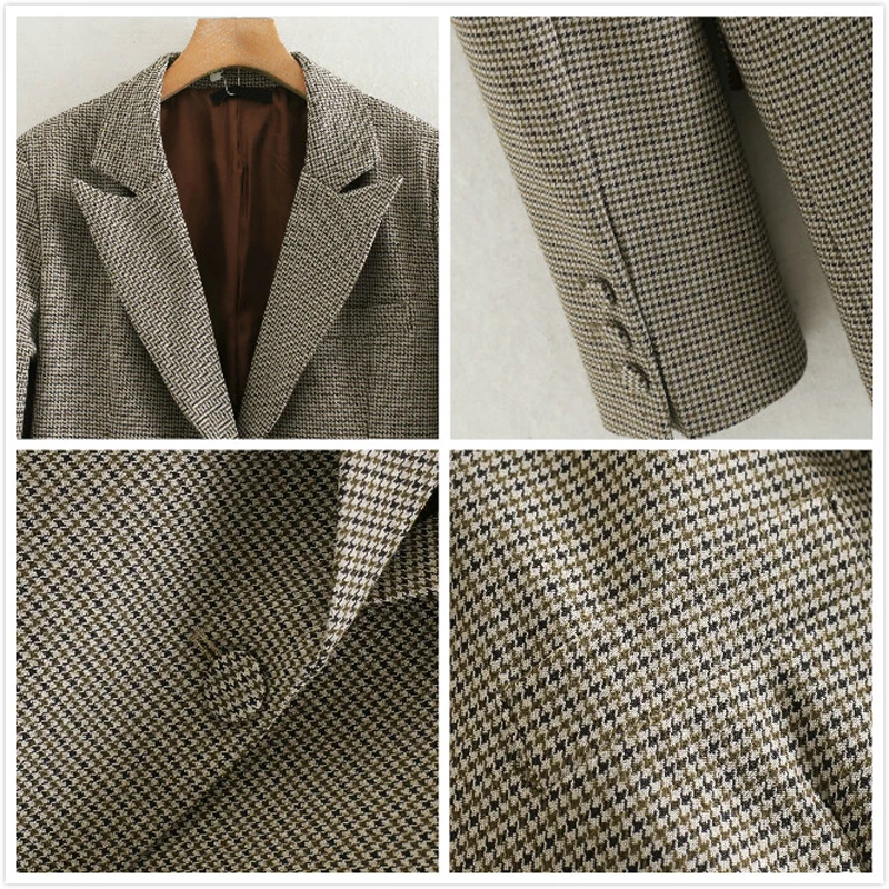 Женский шерстяной Блейзер в клетку винтажный пиджак на пуговицах шикарная