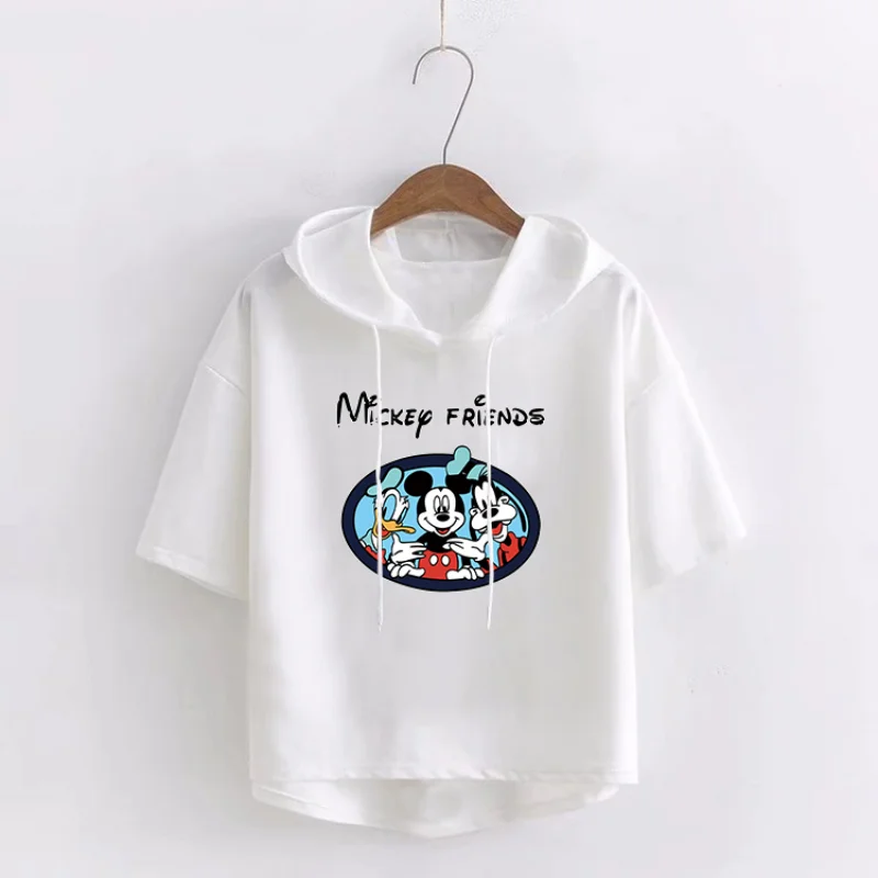M-2XL Oversize Mickey Mouse Goofy Ladies T-shirt Y2K Summer Short Sleeve Loose Casual White Black Kawaii Top Femme Camisetas