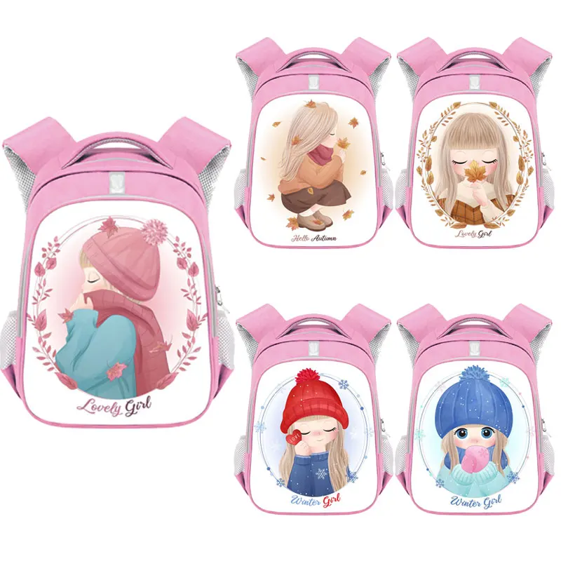 Рюкзак для девочек, зимний, розовый, с мультяшными животными, для подростков