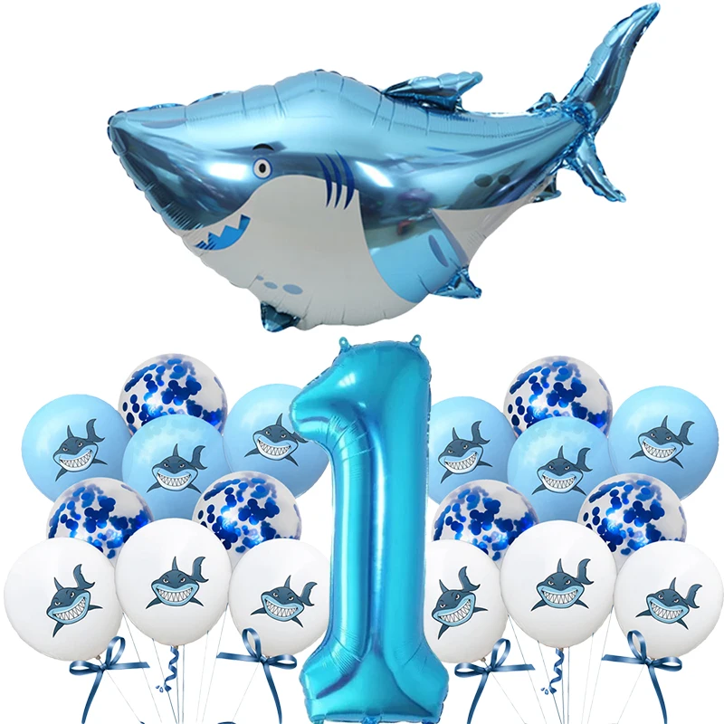 

Big Blue Shark Aluminum Foil Balloons set Boy Animal Theme Birthday Party Decoration Ocean Balloon Baby Shower Inflatable Balls