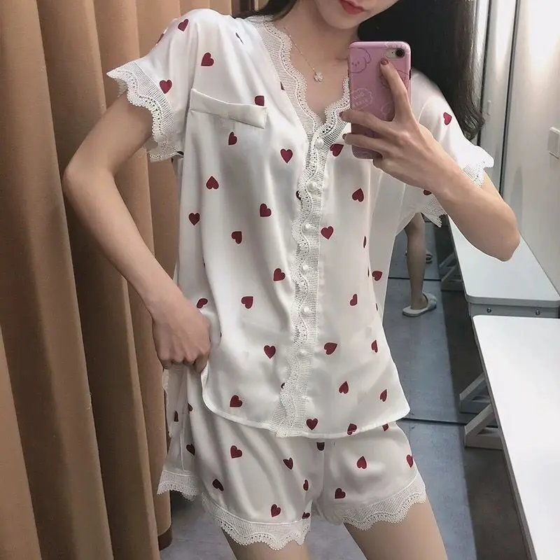 저렴한 잠옷 새틴 여성용 실크 잠옷 Nightie 섹시한 잠옷 라운지 착용 Two Piece Set Summer Nightgown