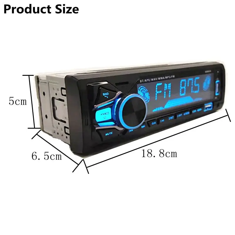 New 1 DIN 12V Car MP3 Player Bluetooth Handfree Stereo FM Radio Support 7 Color LED Lights Dual USB/TF with In Dash AUX Input | Автомобили