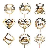 1pcs happy birthday cake topper acrylic gold cake toppers party cake decorations dessert tools for baby shower baking supplies