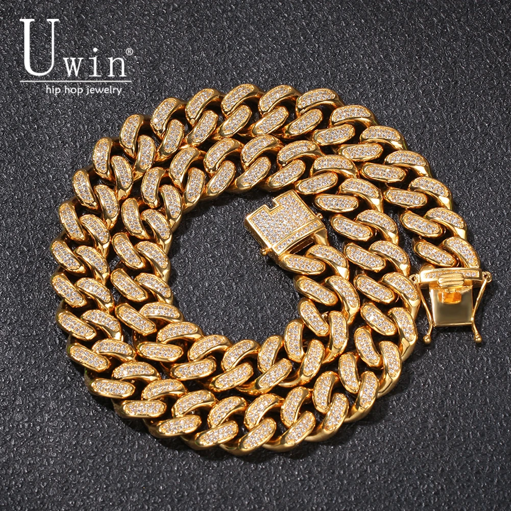 Uwin 20 мм кубинская цепочка из нержавеющей стали с кубическим цирконием роскошное