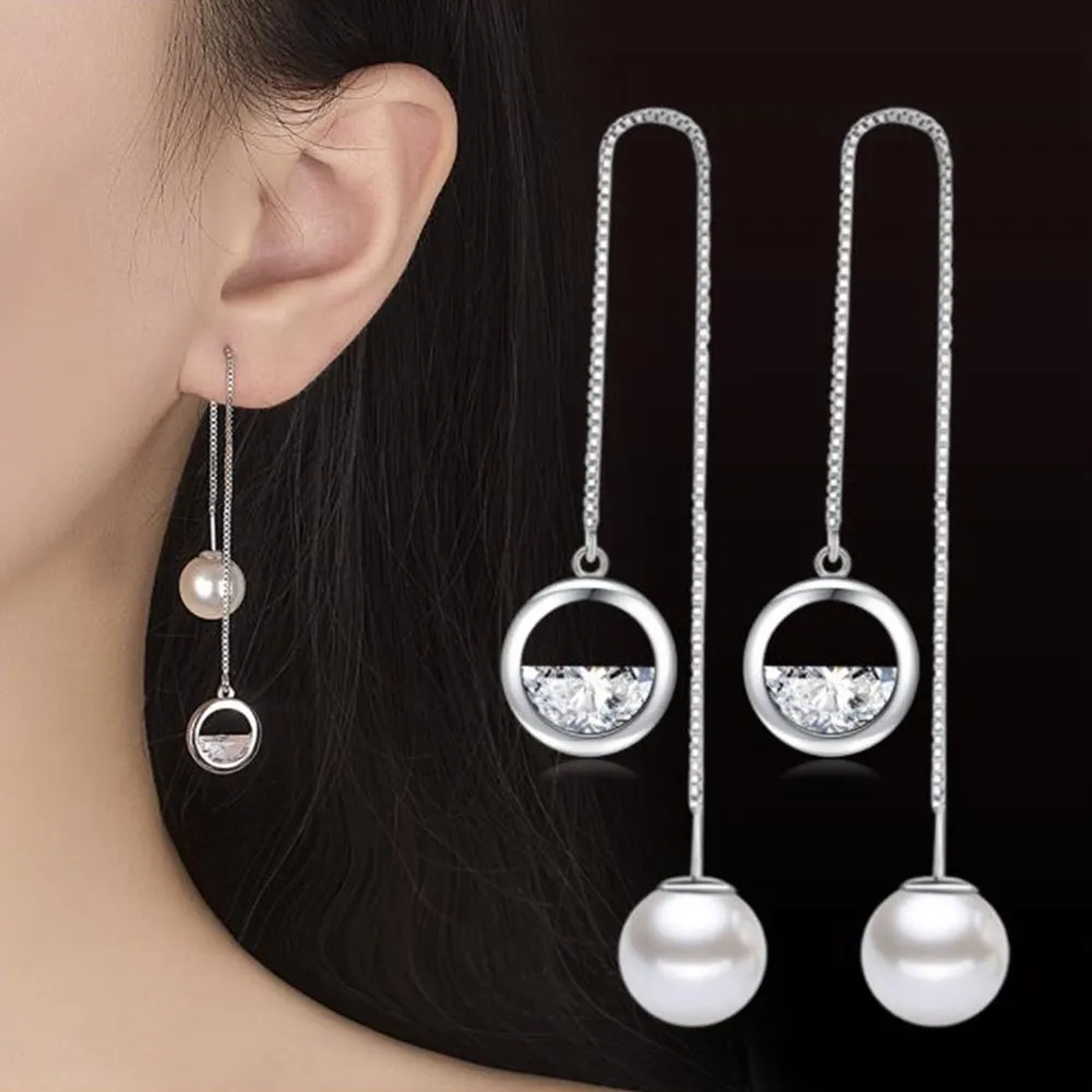 

NEHZY 925 sterling silver new woman jewelry Cubic Zirconia pearls Semicircle cutout tassel earrings long section