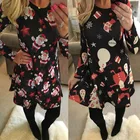 Женское зимнее платье с круглым вырезом, длинным рукавом и принтом